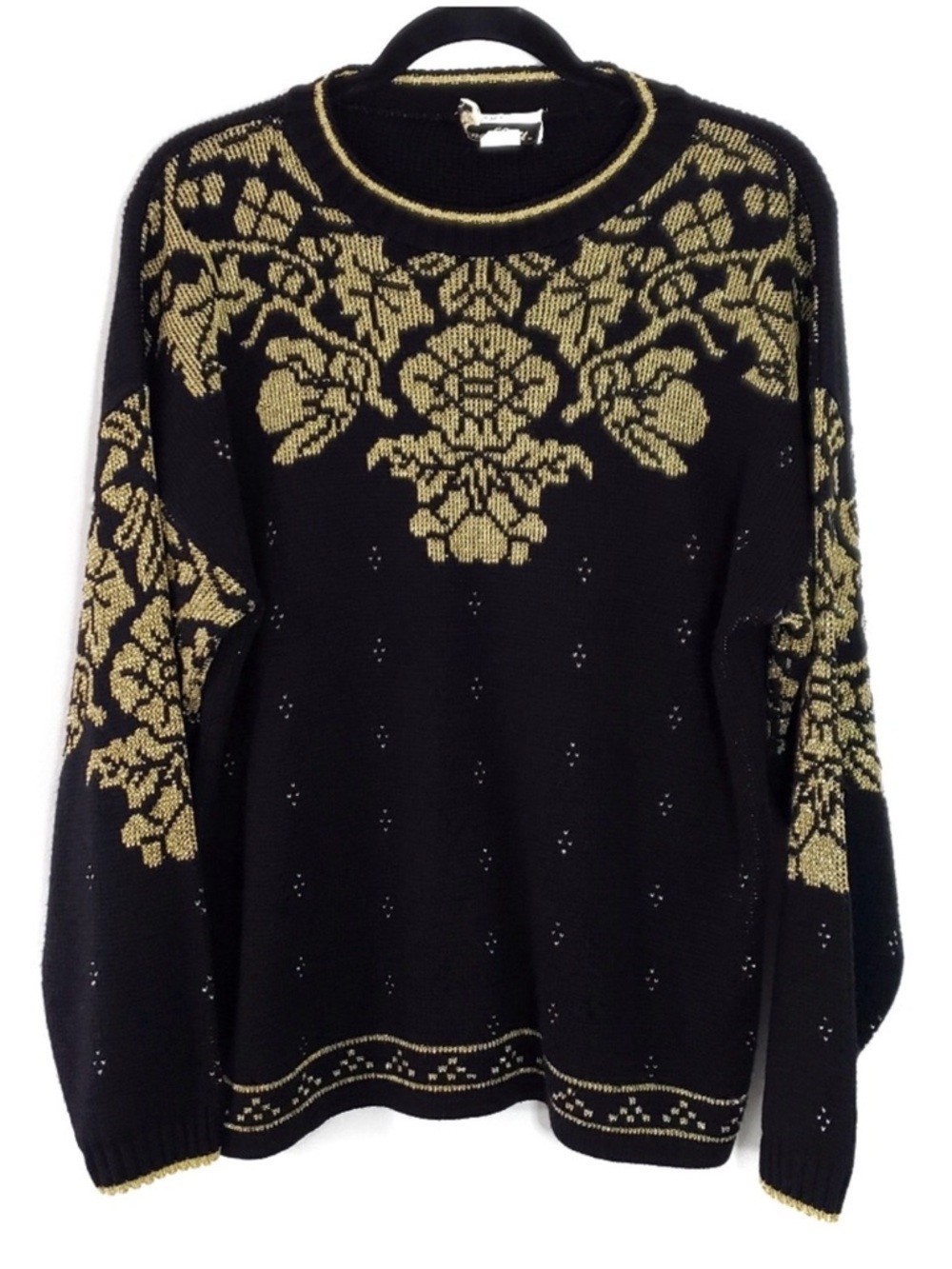 Dana Scott Gold Floral Damask VTG Pullover Sweater S